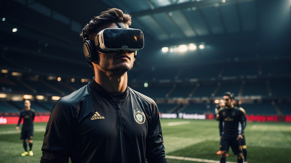Image 2: Virtual reality training of a soccer player (AI-generated). Image 2: Virtual reality training of a soccer player (AI-generated).
