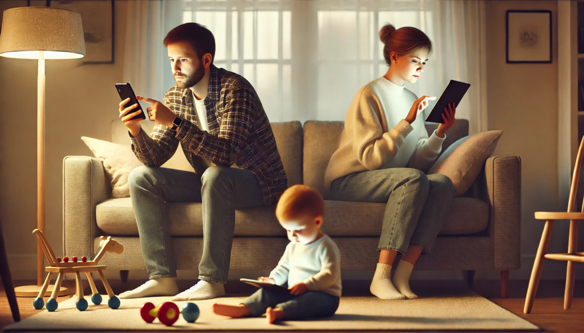 Image 3: Family members each absorbed in their own devices