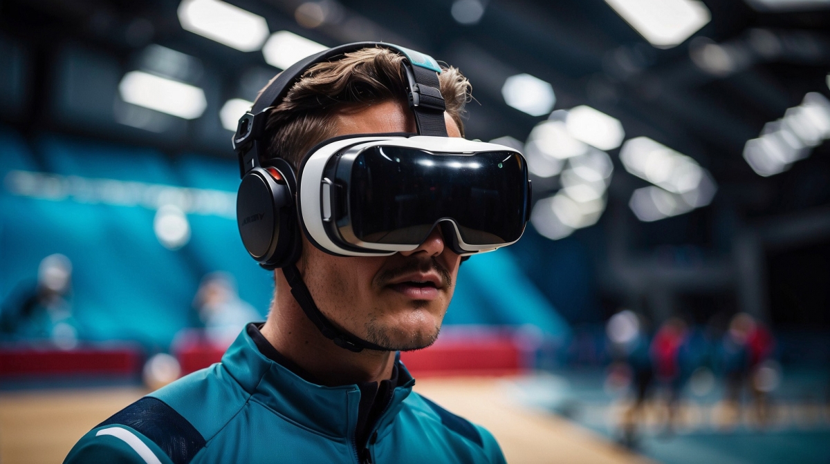 IMAGE 5: An Olympic athlete using virtual reality in a practice arena (AI-generated). IMAGE 5: An Olympic athlete using virtual reality in a practice arena (AI-generated).