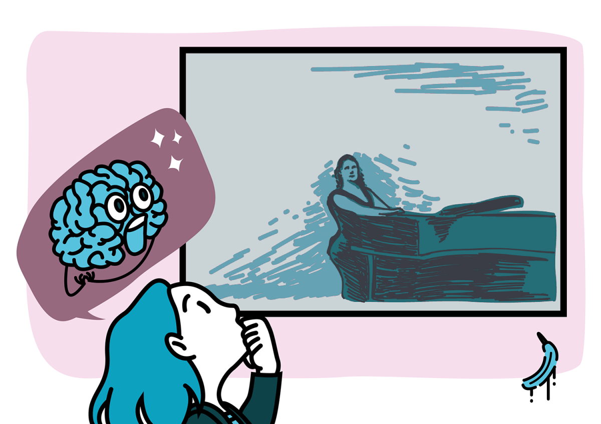 Picture 1. Viewing Thomas Wilmer Dewing‘s „The Piano “ (with reference to Thomas Baumgärtel‘s spray banana)